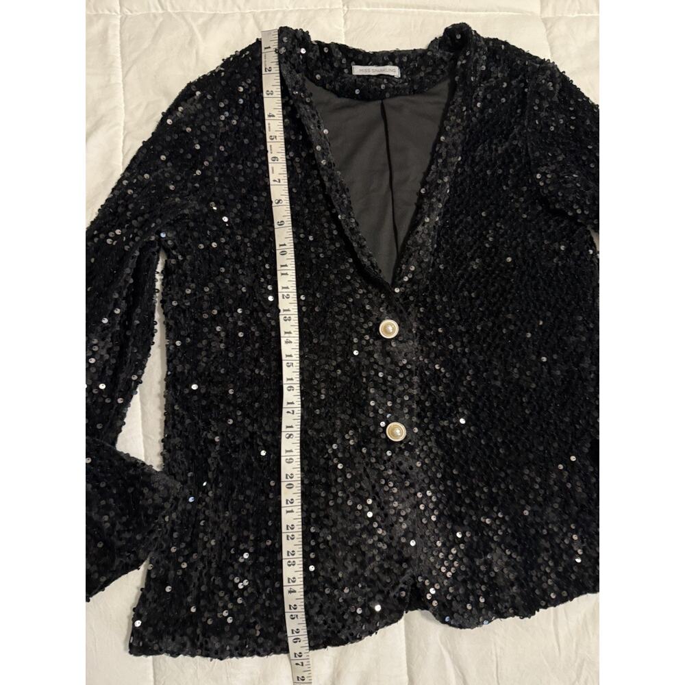 Women’s Black Sparkling Sequins Pearl Blazer Size Large Evening Party Wedding - Picture 7 of 12